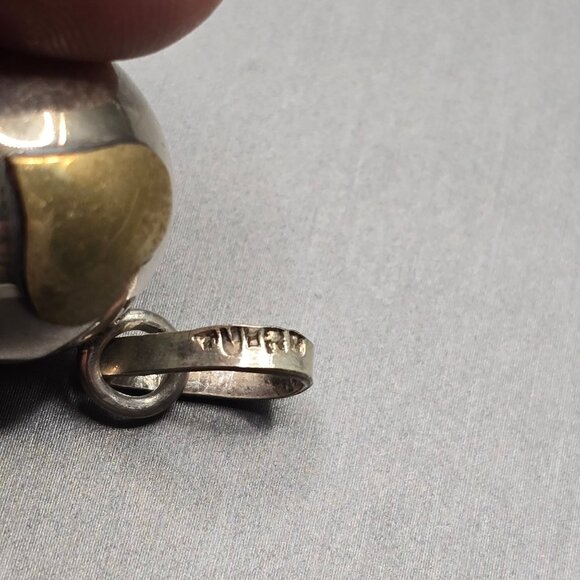 VTG Sterling Silver & Gold-Tone Heart Bell Pendant Charm 1.25" 12.28g Mexico 925 - Picture 4 of 7